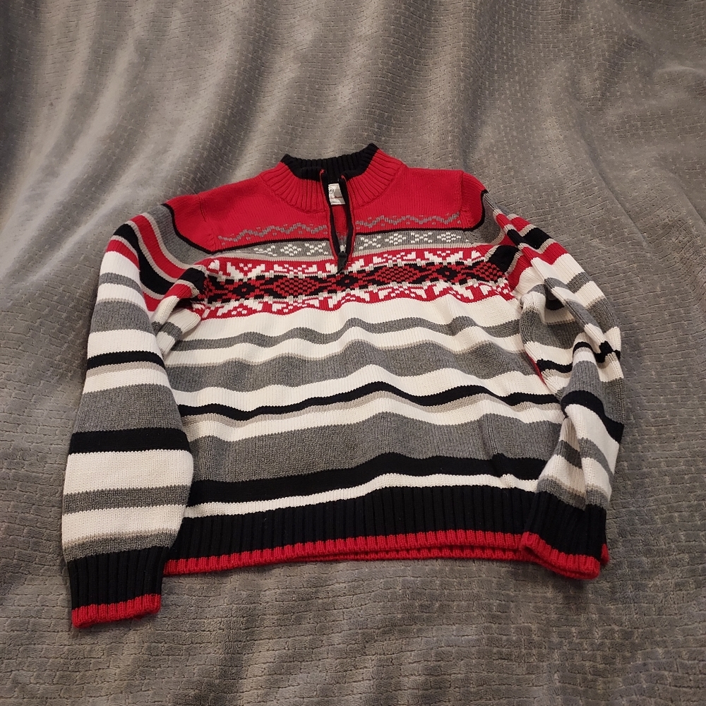 Hanna Andersson Boy's Cotton Fair Isle Print Knit Quarter Zip Sweater 14…